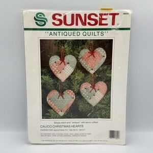 VTG 1989 Sunset‎ Calico Christmas Hearts Kit 18009 Antiqued Quilts USA Country